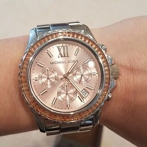 Michael Kors Silver & Rose Gold watch with crystal